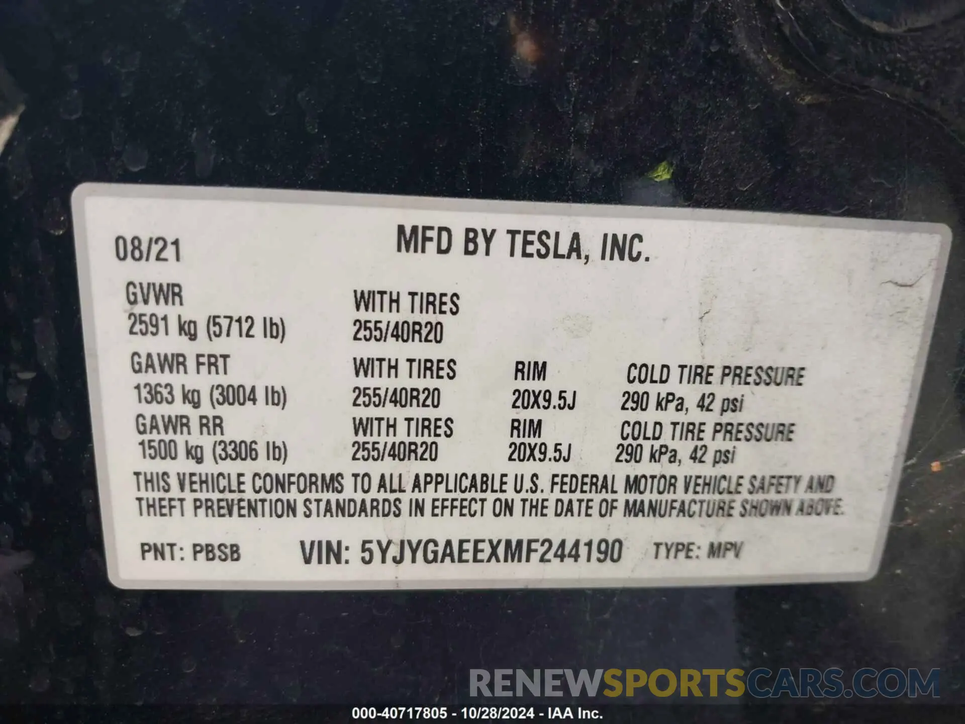 9 Фотография поврежденного автомобиля 5YJYGAEEXMF244190 TESLA MODEL Y 2021
