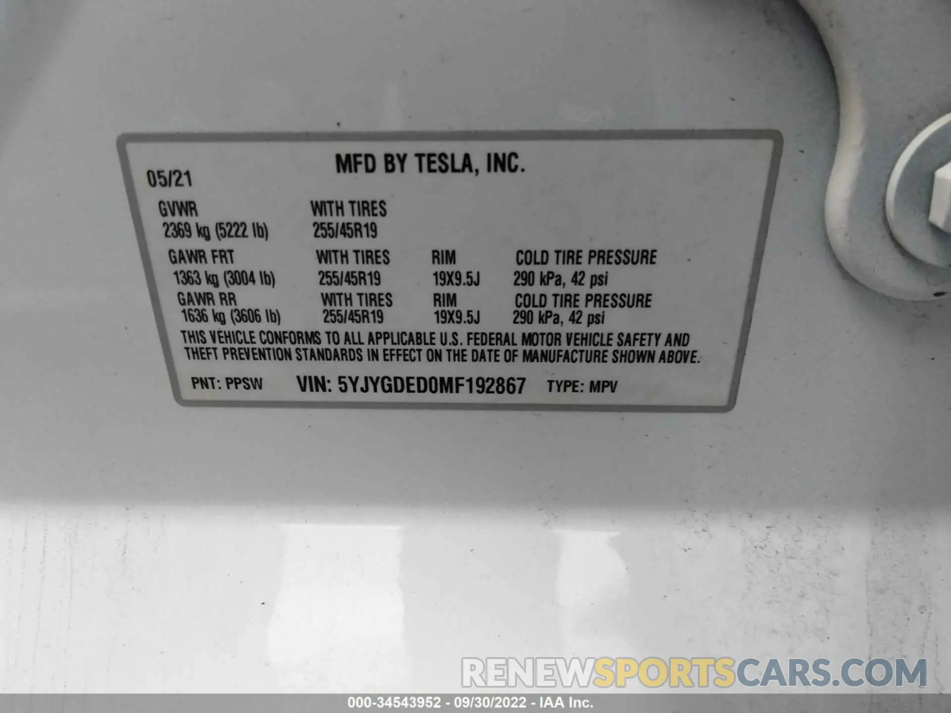 9 Photograph of a damaged car 5YJYGDED0MF192867 TESLA MODEL Y 2021