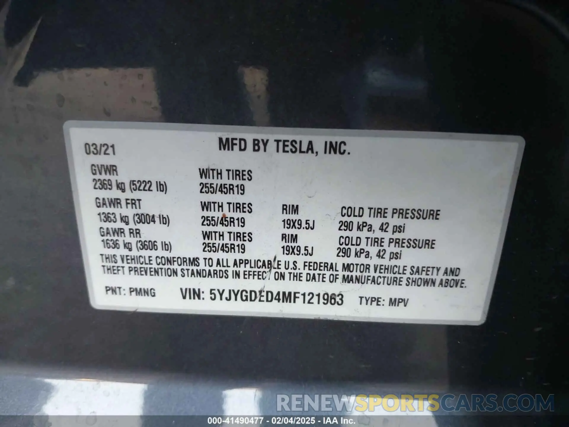 9 Фотография поврежденного автомобиля 5YJYGDED4MF121963 TESLA MODEL Y 2021