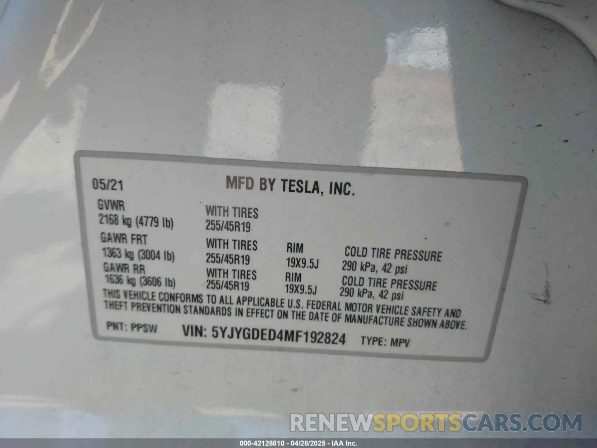 9 Фотография поврежденного автомобиля 5YJYGDED4MF192824 TESLA MODEL Y 2021