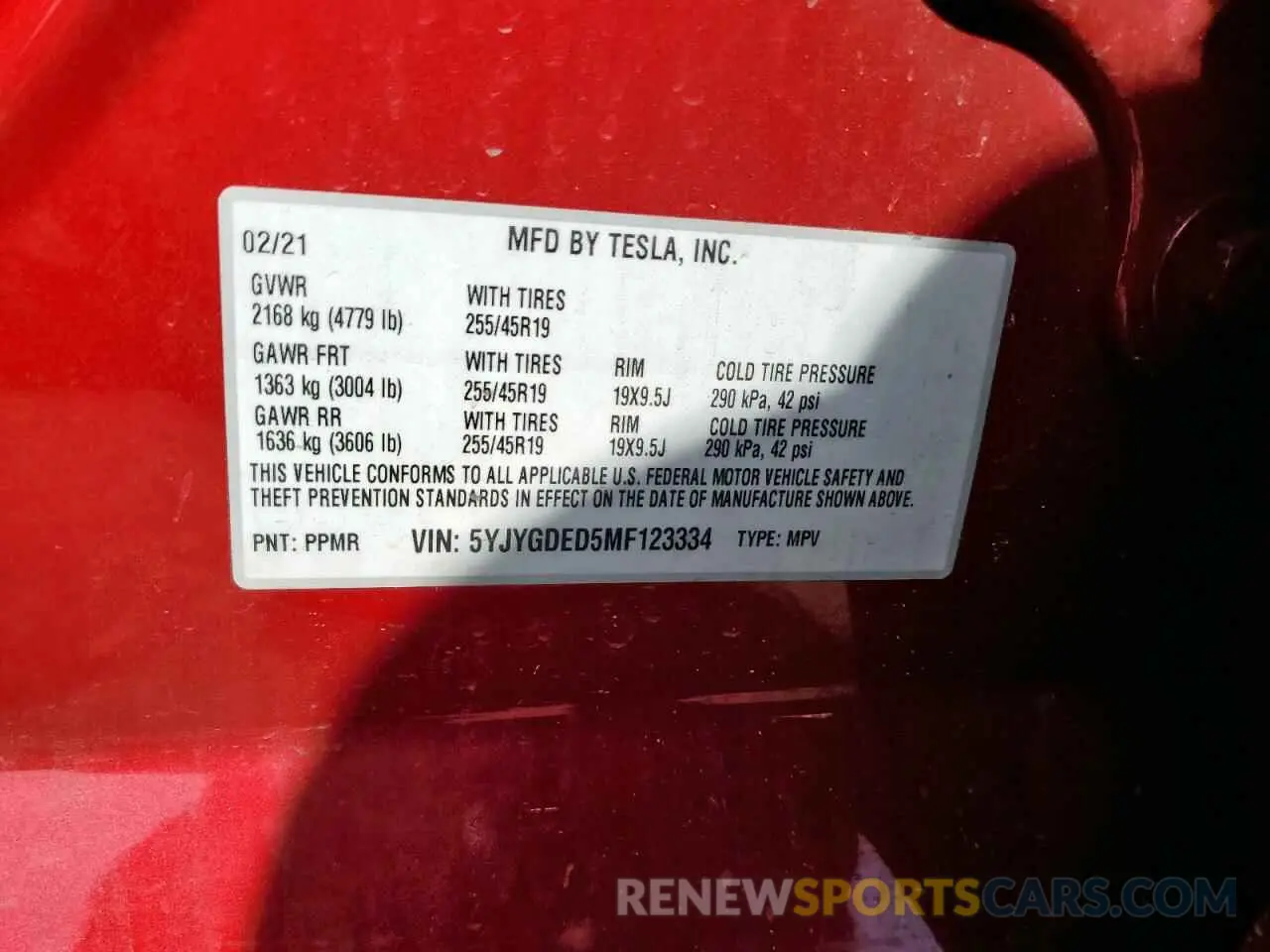 13 Photograph of a damaged car 5YJYGDED5MF123334 TESLA MODEL Y 2021