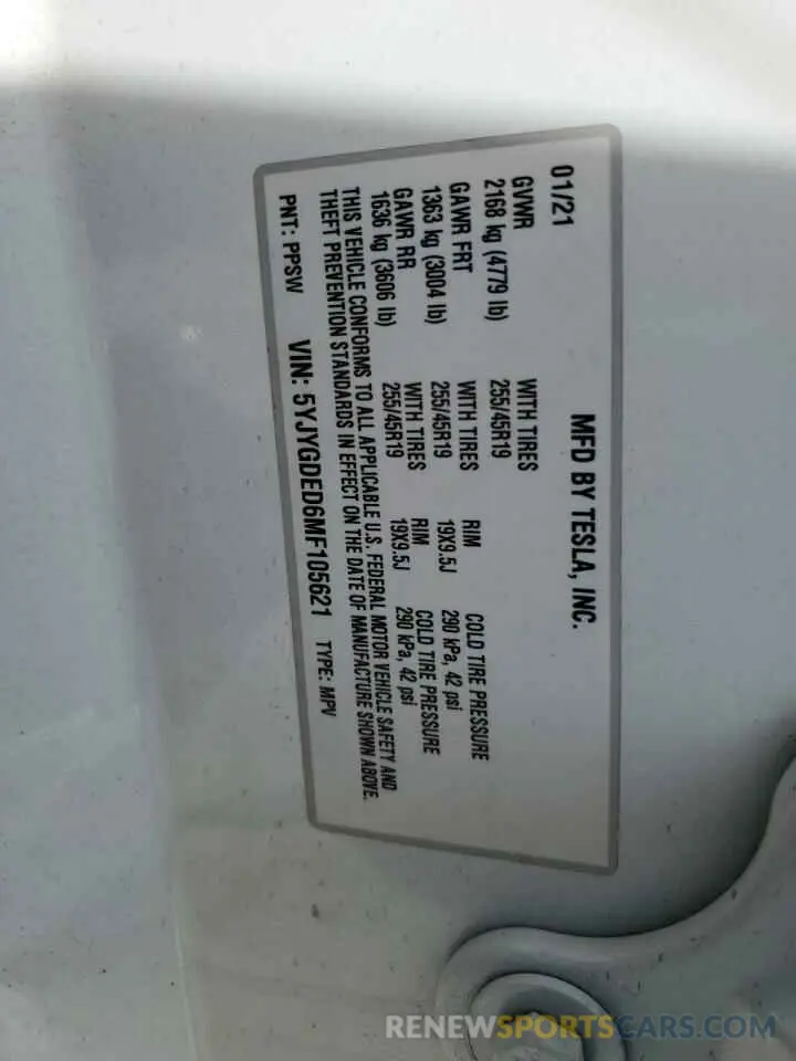 13 Photograph of a damaged car 5YJYGDED6MF105621 TESLA MODEL Y 2021
