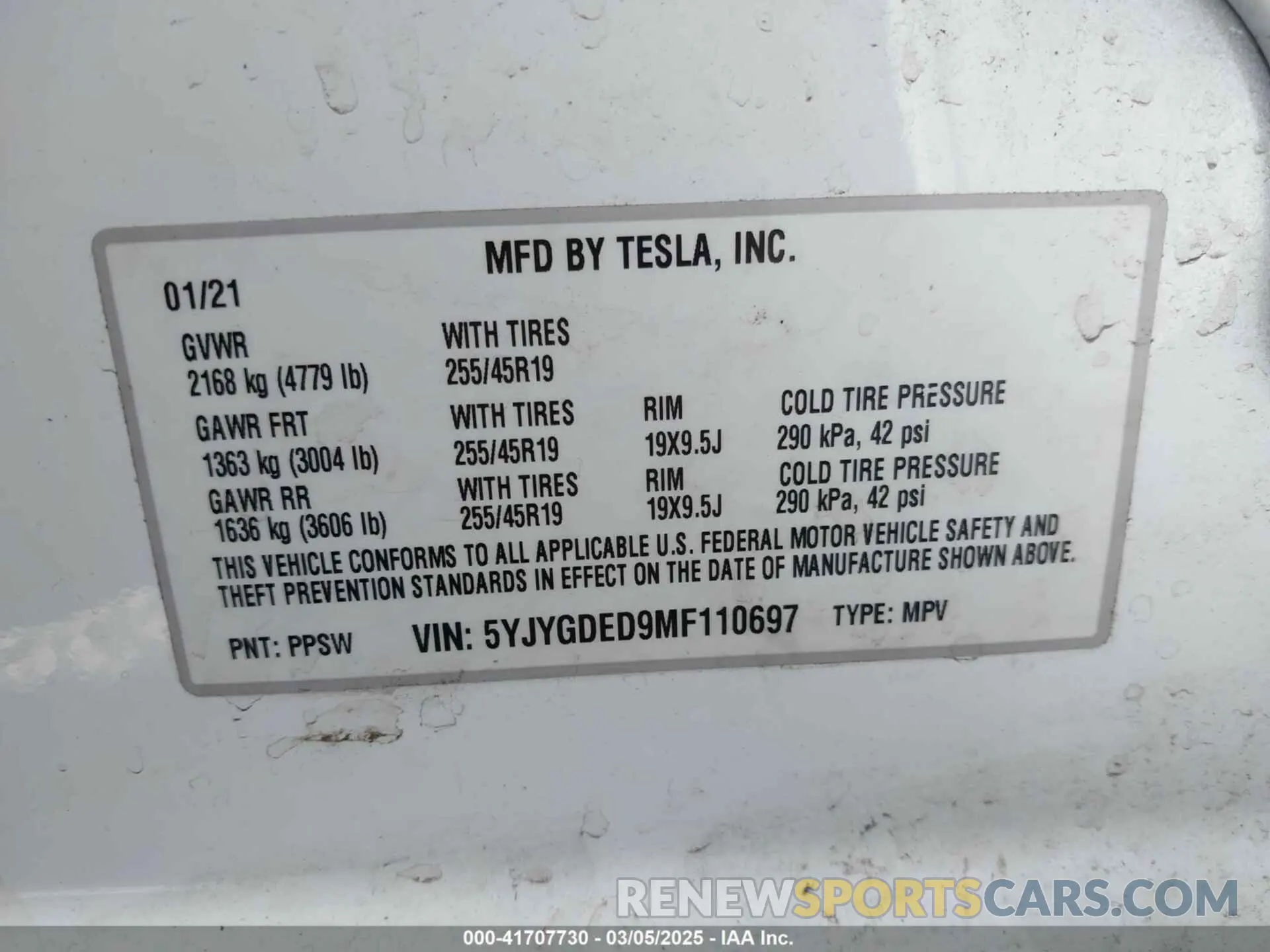 9 Фотография поврежденного автомобиля 5YJYGDED9MF110697 TESLA MODEL Y 2021