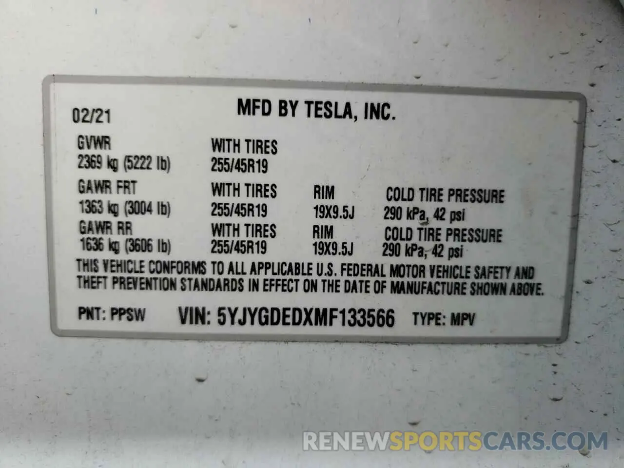 10 Photograph of a damaged car 5YJYGDEDXMF133566 TESLA MODEL Y 2021