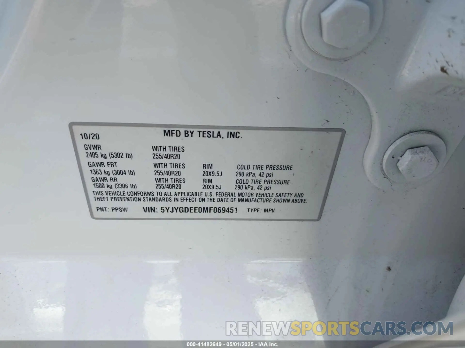 9 Фотография поврежденного автомобиля 5YJYGDEE0MF069451 TESLA MODEL Y 2021