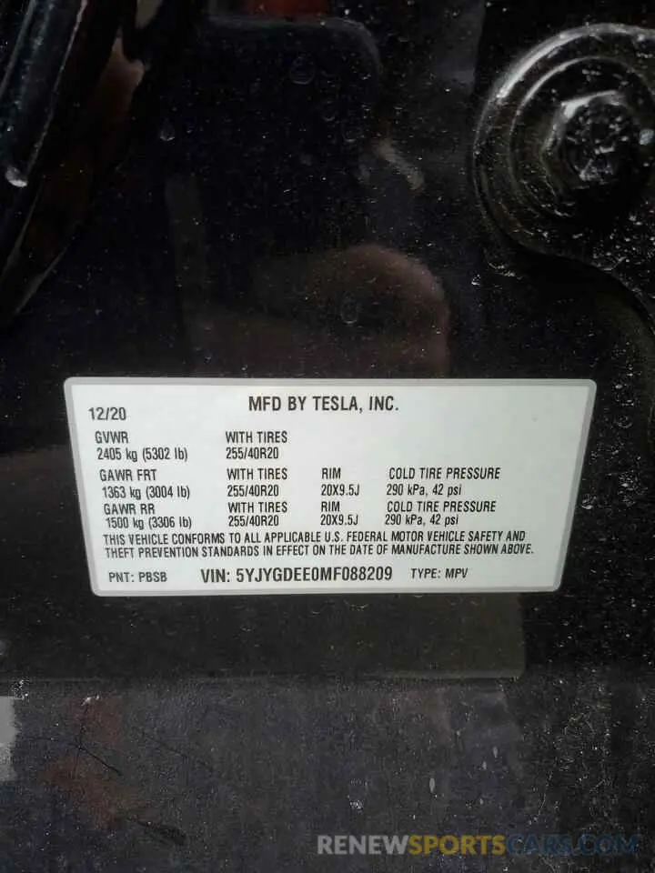 13 Photograph of a damaged car 5YJYGDEE0MF088209 TESLA MODEL Y 2021