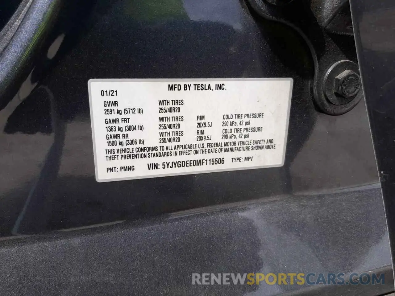 10 Photograph of a damaged car 5YJYGDEE0MF115506 TESLA MODEL Y 2021