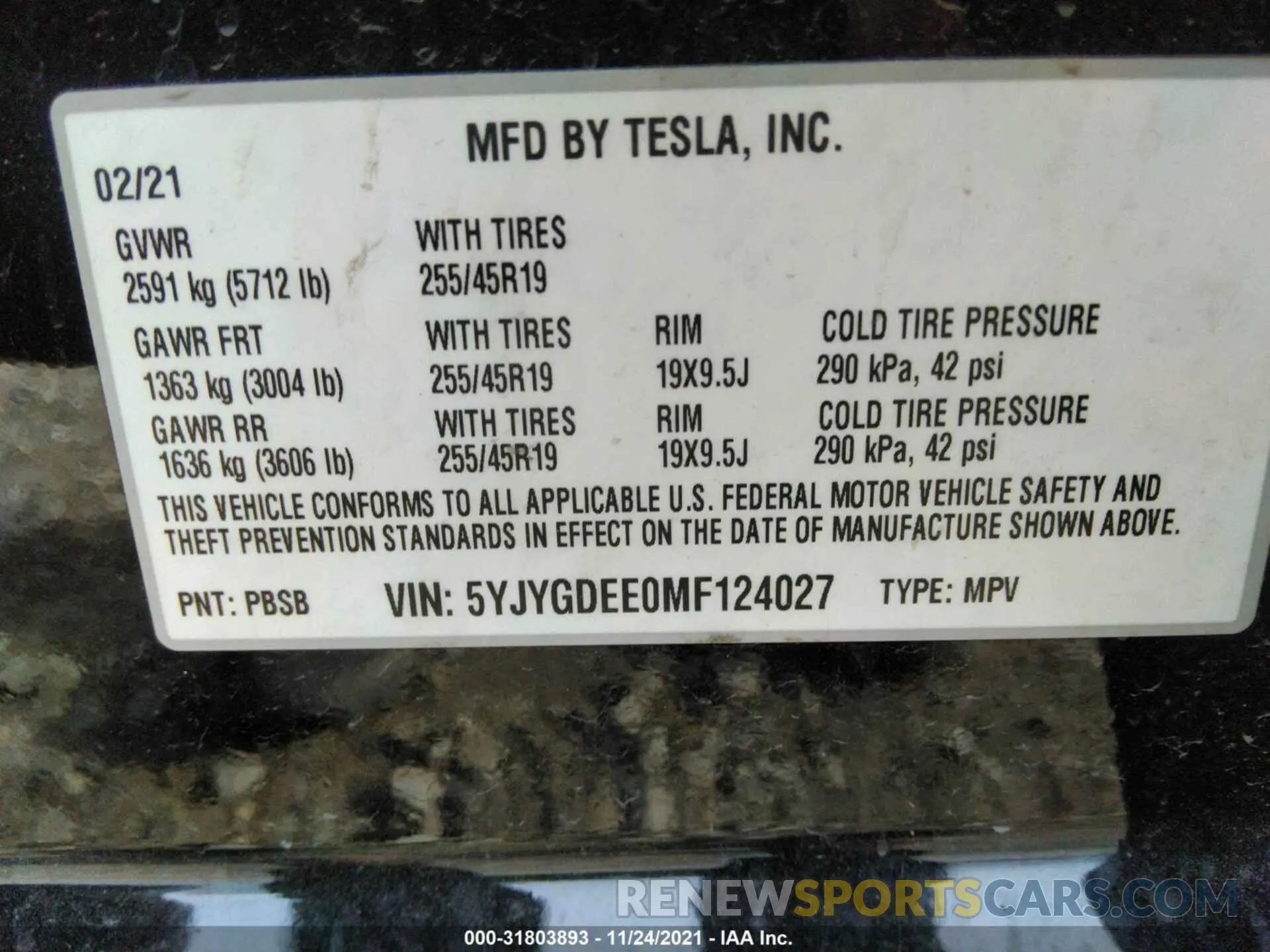 9 Фотография поврежденного автомобиля 5YJYGDEE0MF124027 TESLA MODEL Y 2021
