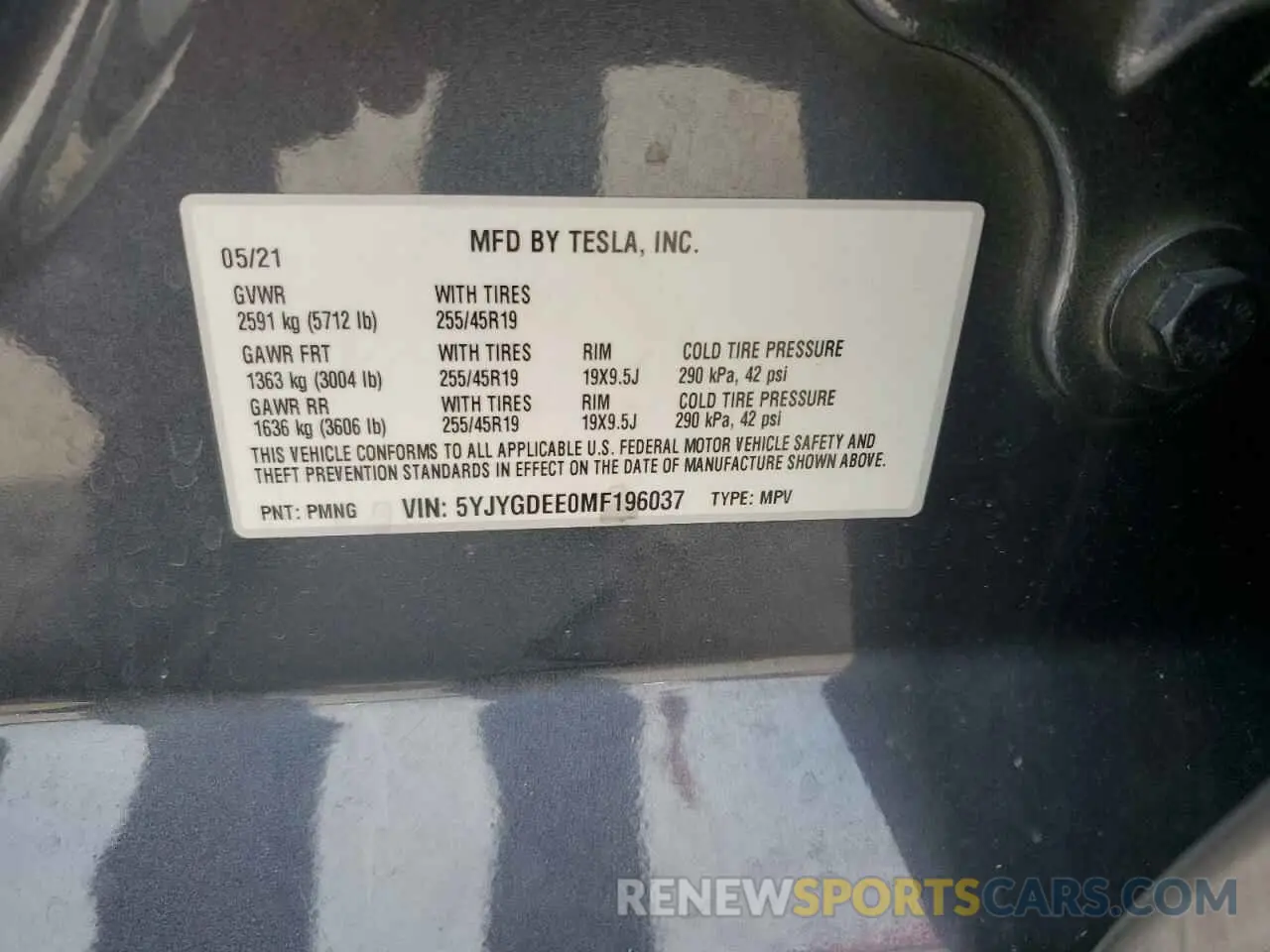12 Photograph of a damaged car 5YJYGDEE0MF196037 TESLA MODEL Y 2021