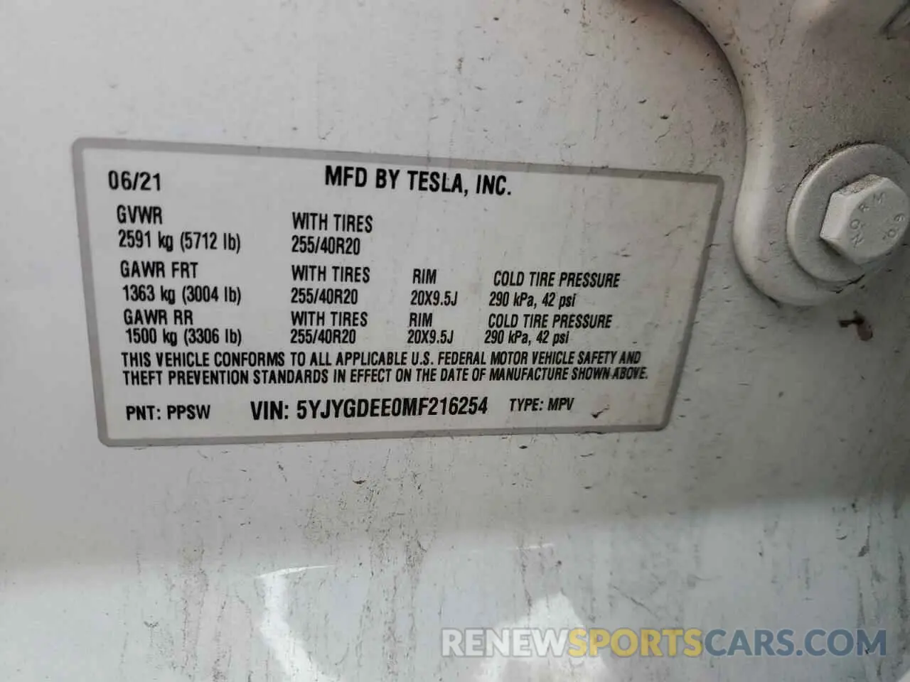 14 Фотография поврежденного автомобиля 5YJYGDEE0MF216254 TESLA MODEL Y 2021