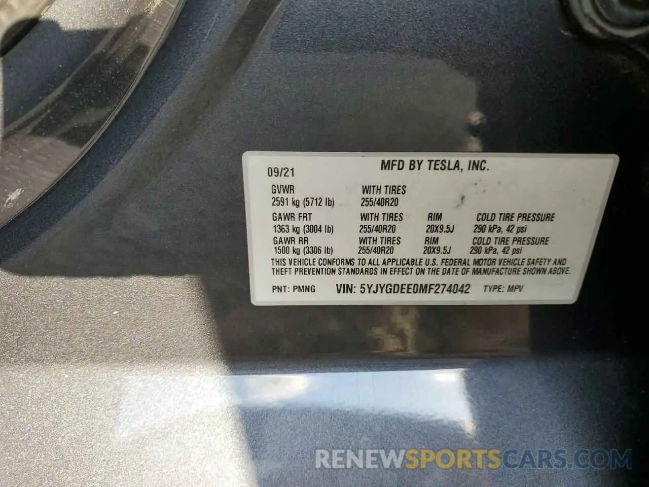 13 Photograph of a damaged car 5YJYGDEE0MF274042 TESLA MODEL Y 2021
