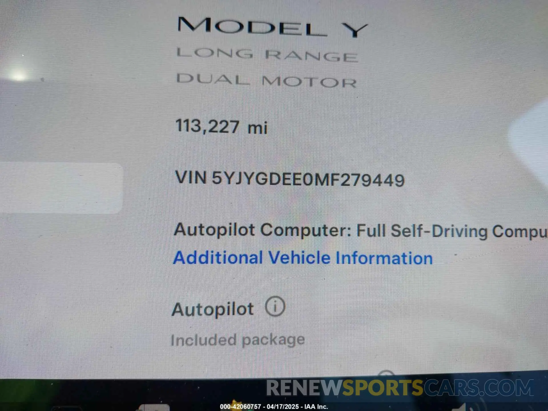 15 Фотография поврежденного автомобиля 5YJYGDEE0MF279449 TESLA MODEL Y 2021