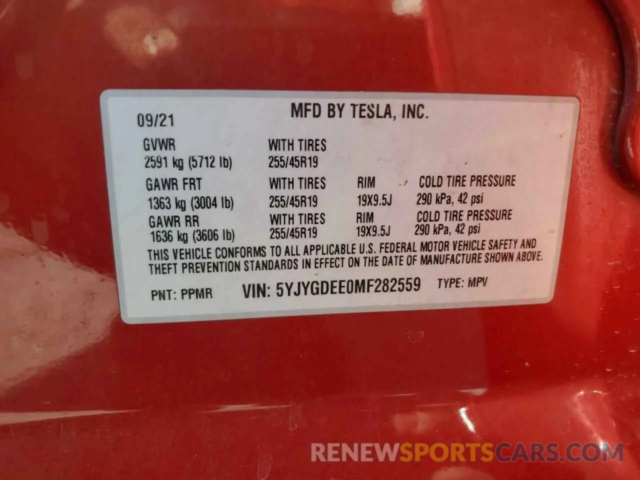 13 Photograph of a damaged car 5YJYGDEE0MF282559 TESLA MODEL Y 2021