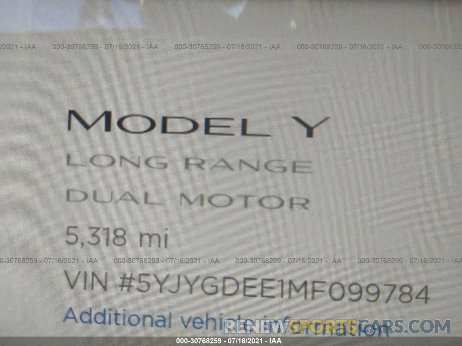 7 Photograph of a damaged car 5YJYGDEE1MF099784 TESLA MODEL Y 2021