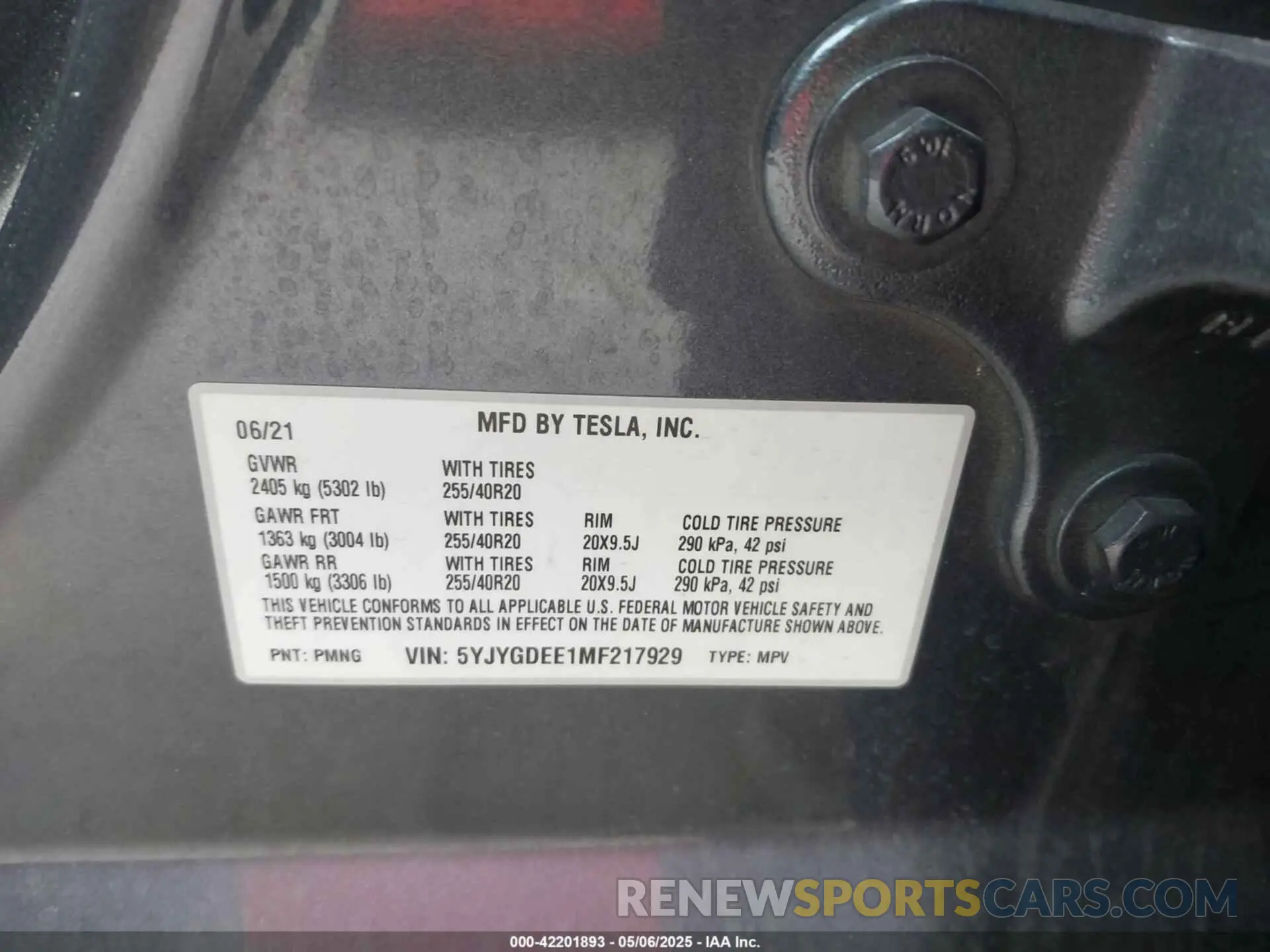 9 Фотография поврежденного автомобиля 5YJYGDEE1MF217929 TESLA MODEL Y 2021