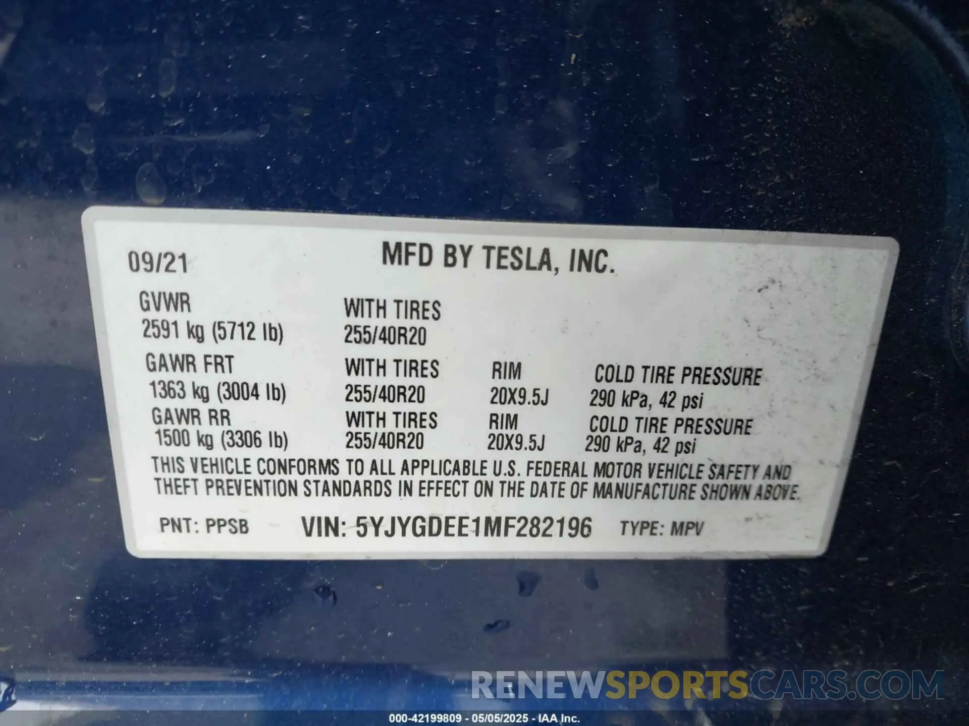 9 Фотография поврежденного автомобиля 5YJYGDEE1MF282196 TESLA MODEL Y 2021