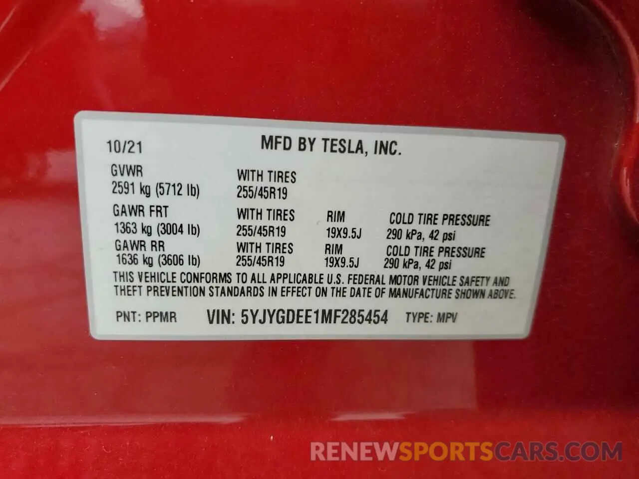 13 Фотография поврежденного автомобиля 5YJYGDEE1MF285454 TESLA MODEL Y 2021