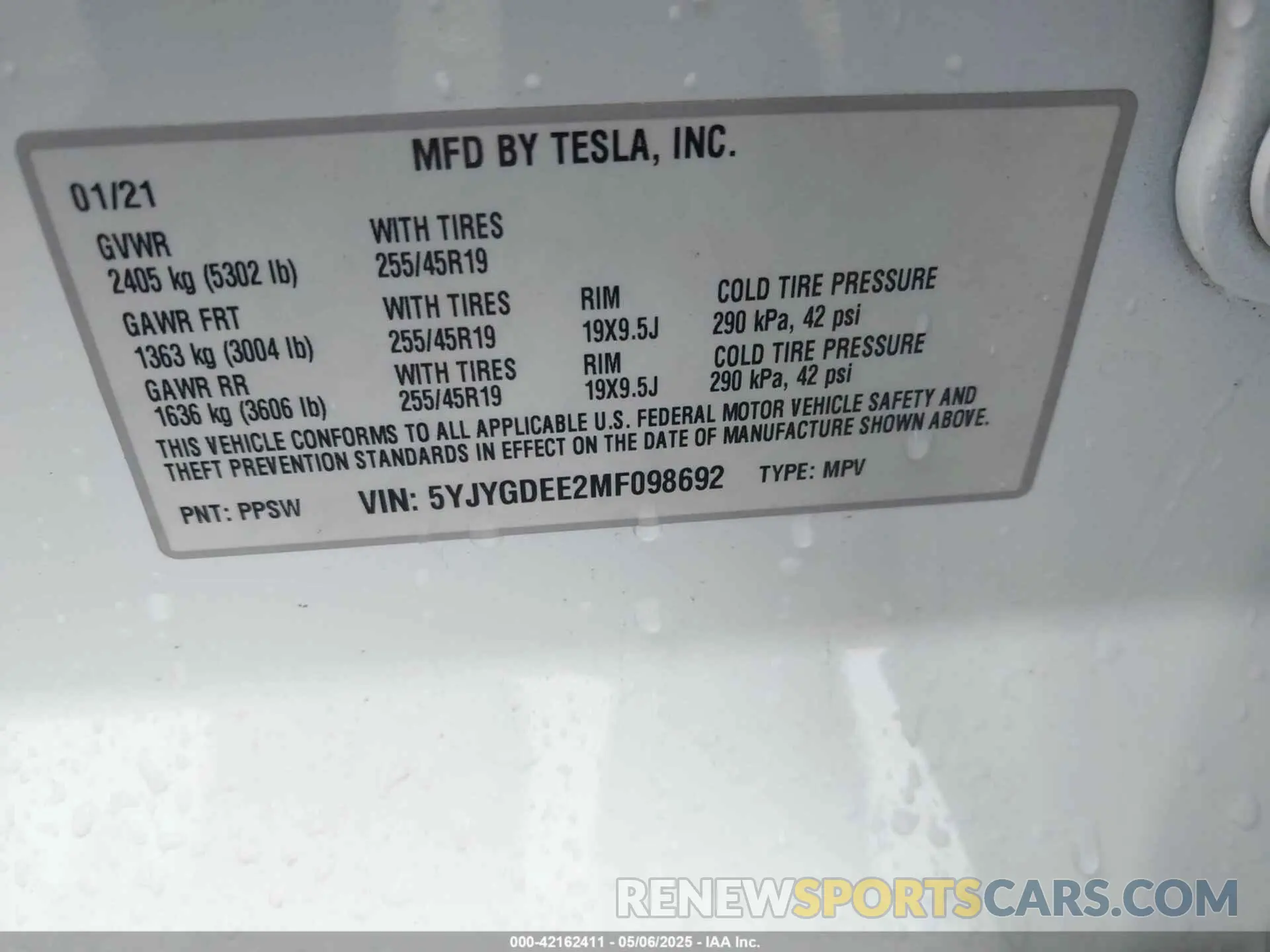 9 Фотография поврежденного автомобиля 5YJYGDEE2MF098692 TESLA MODEL Y 2021