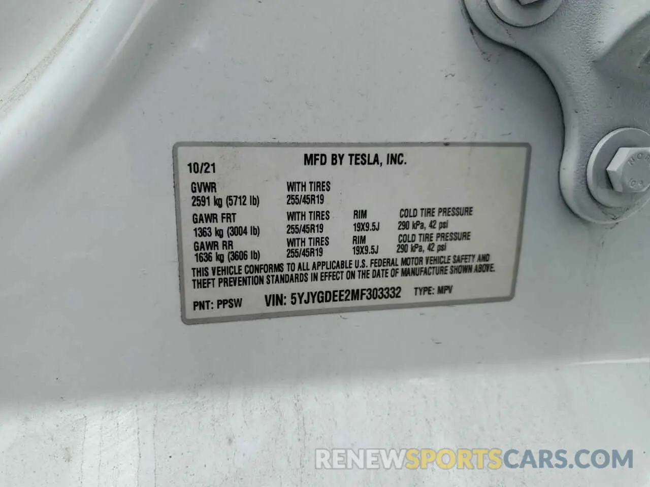 15 Photograph of a damaged car 5YJYGDEE2MF303332 TESLA MODEL Y 2021
