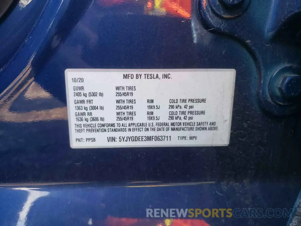 10 Photograph of a damaged car 5YJYGDEE3MF063711 TESLA MODEL Y 2021