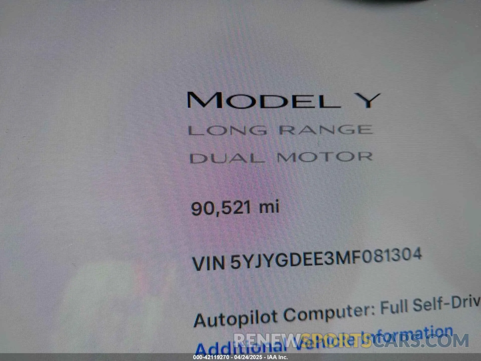15 Фотография поврежденного автомобиля 5YJYGDEE3MF081304 TESLA MODEL Y 2021