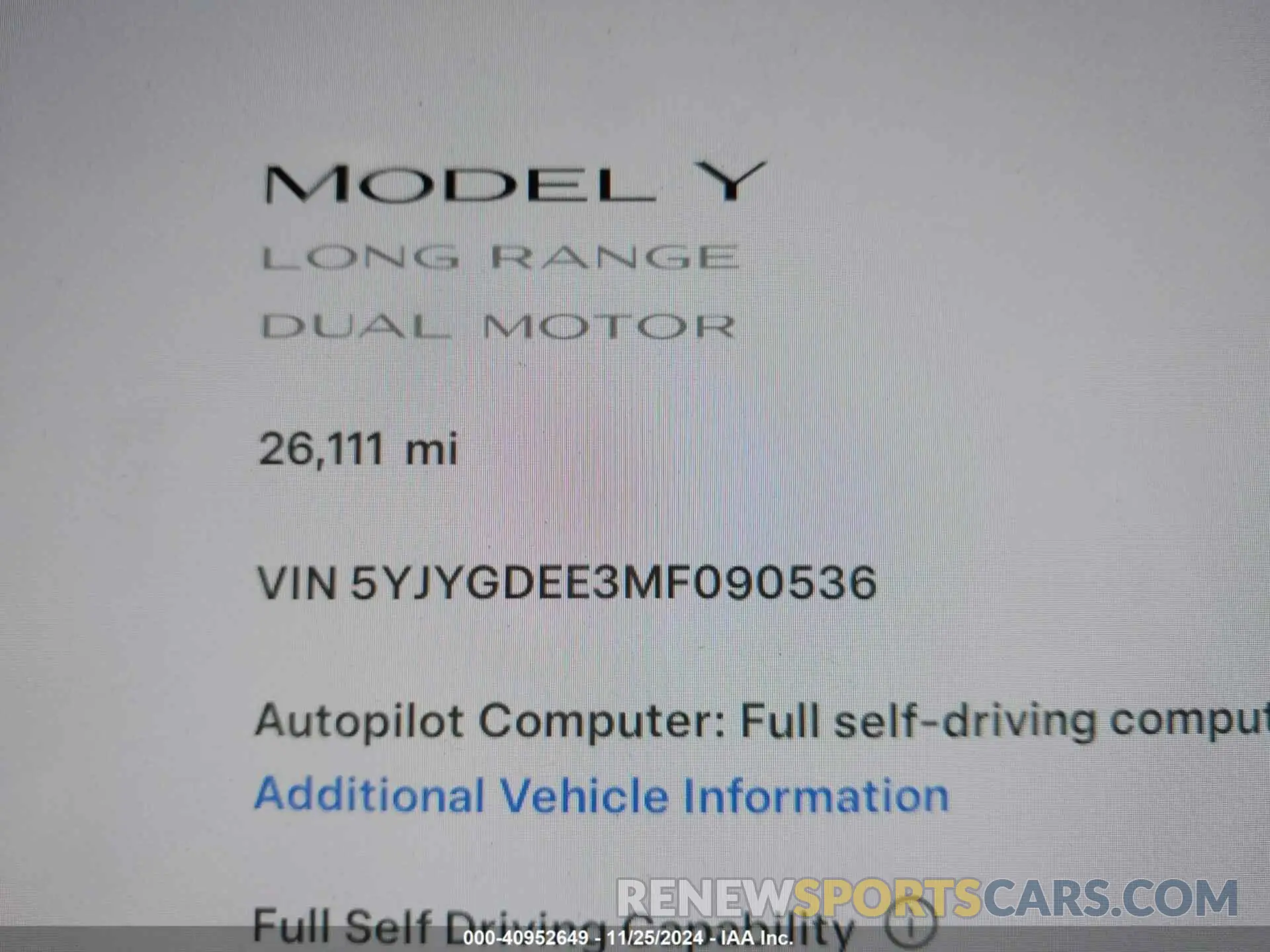 15 Фотография поврежденного автомобиля 5YJYGDEE3MF090536 TESLA MODEL Y 2021