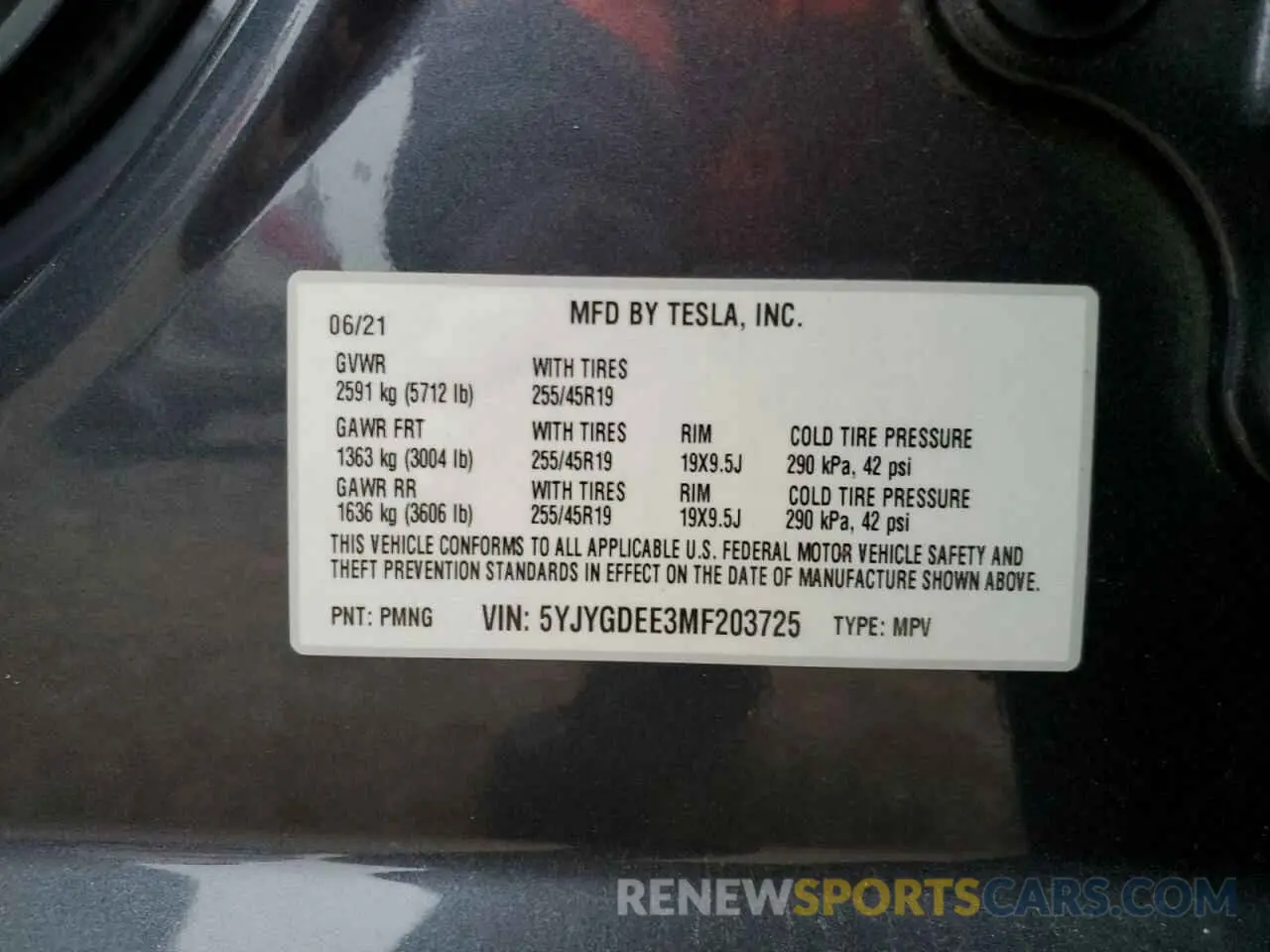 14 Фотография поврежденного автомобиля 5YJYGDEE3MF203725 TESLA MODEL Y 2021