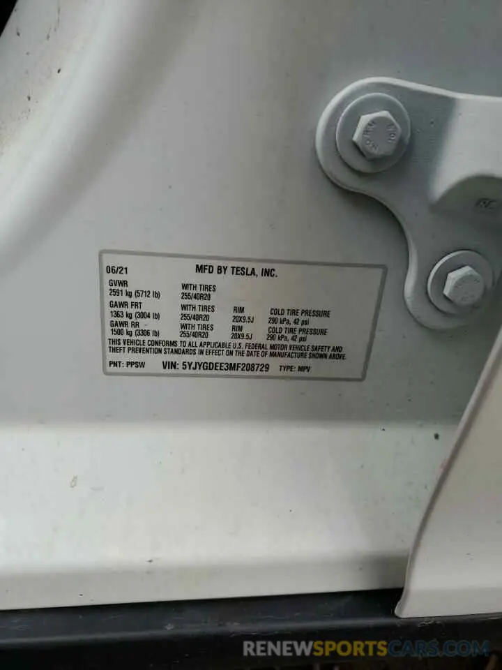 12 Фотография поврежденного автомобиля 5YJYGDEE3MF208729 TESLA MODEL Y 2021