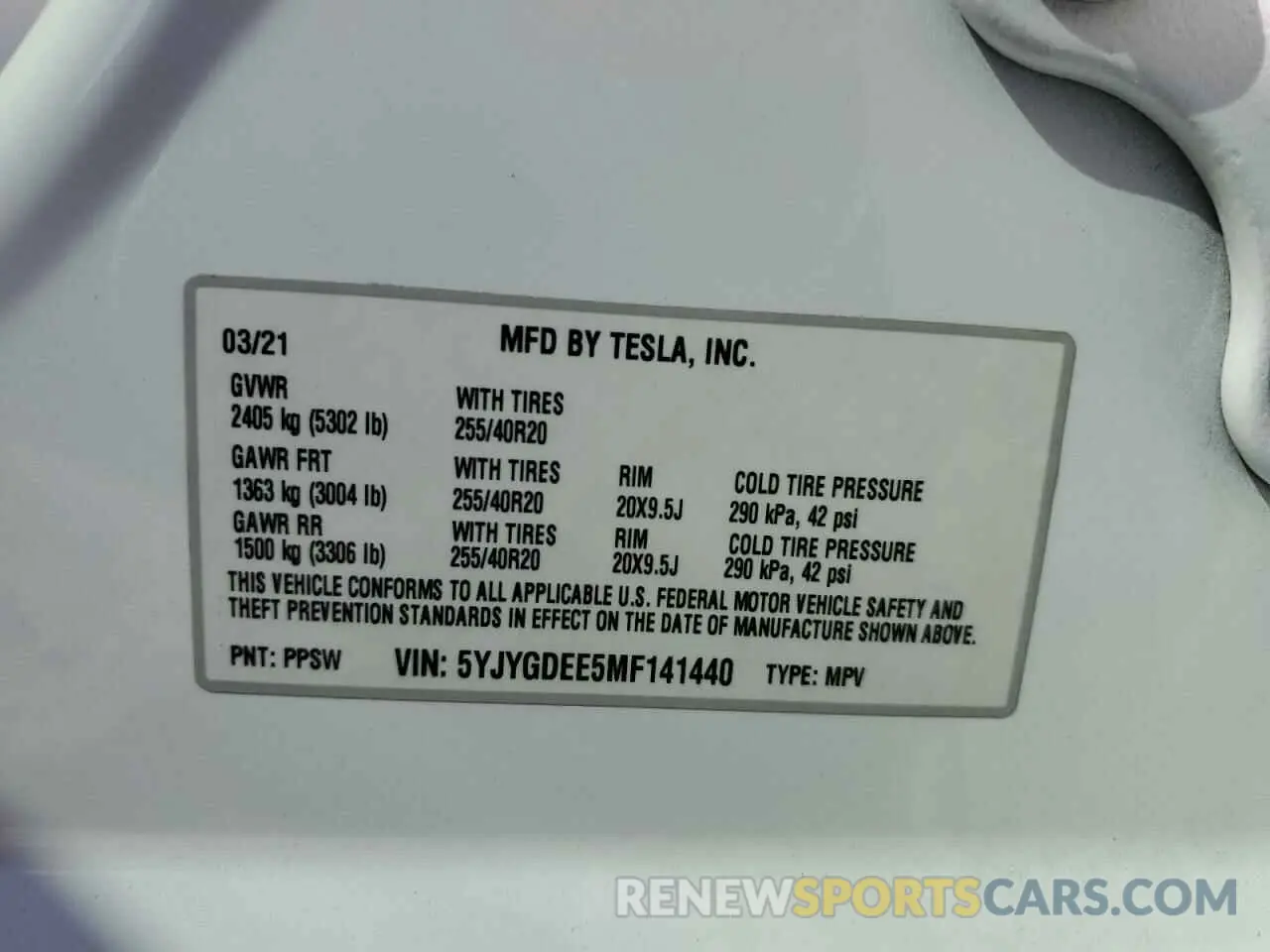 14 Photograph of a damaged car 5YJYGDEE5MF141440 TESLA MODEL Y 2021