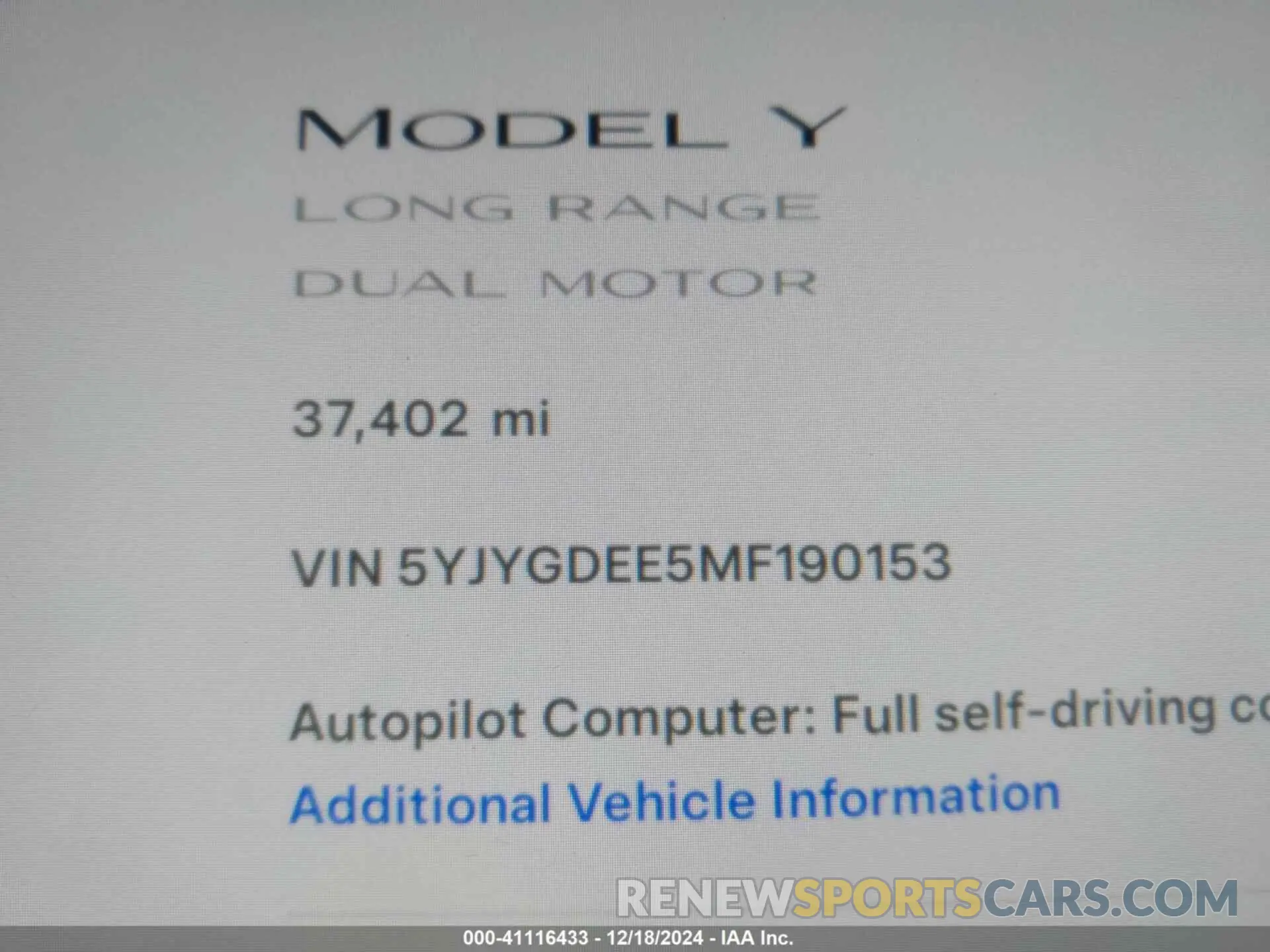14 Photograph of a damaged car 5YJYGDEE5MF190153 TESLA MODEL Y 2021