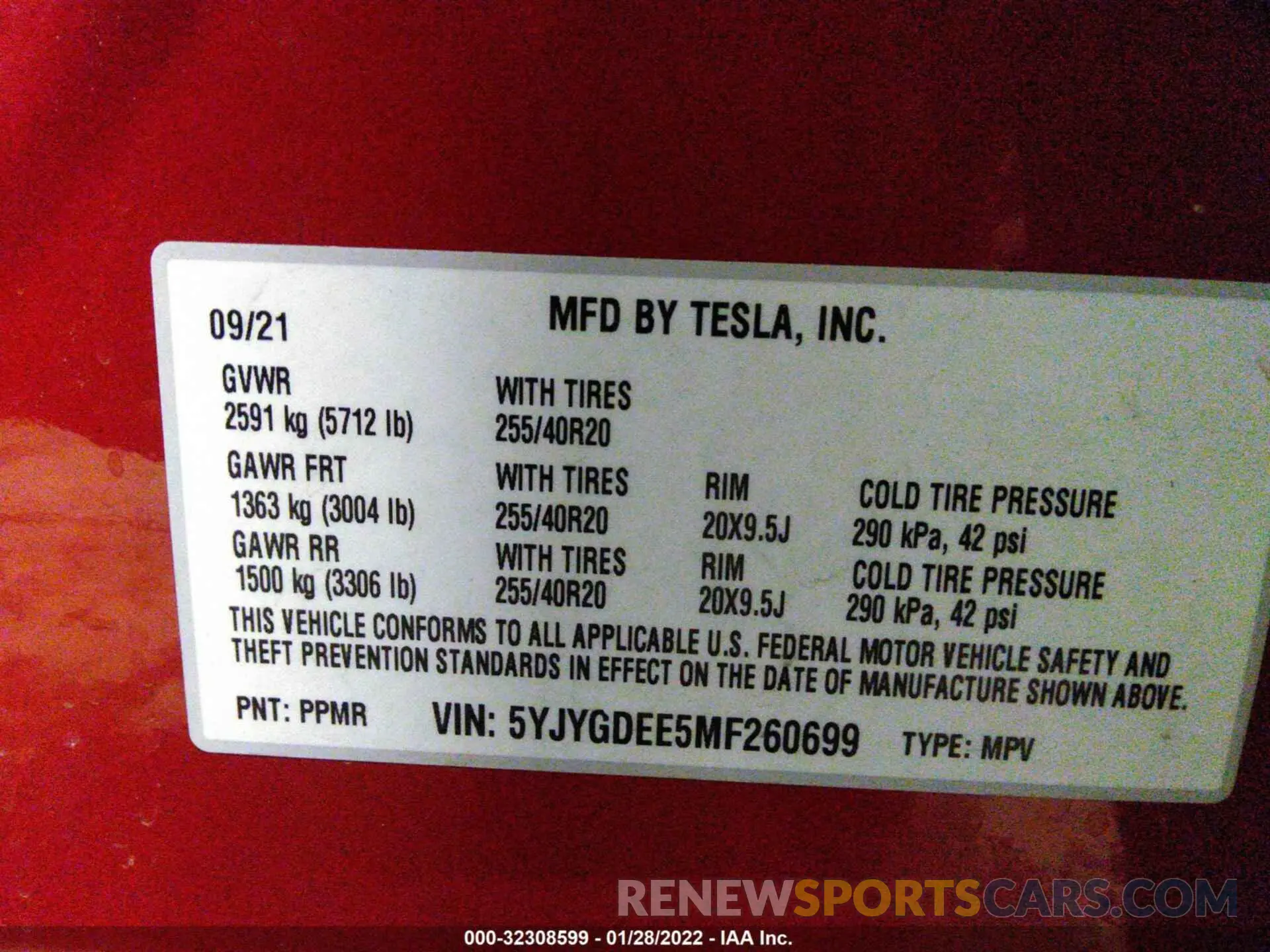 9 Фотография поврежденного автомобиля 5YJYGDEE5MF260699 TESLA MODEL Y 2021