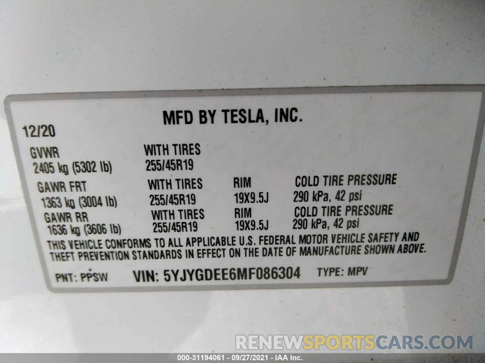 9 Photograph of a damaged car 5YJYGDEE6MF086304 TESLA MODEL Y 2021
