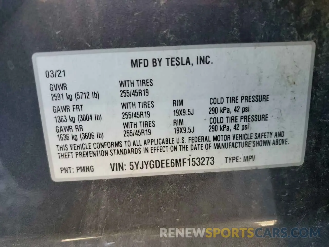 12 Фотография поврежденного автомобиля 5YJYGDEE6MF153273 TESLA MODEL Y 2021