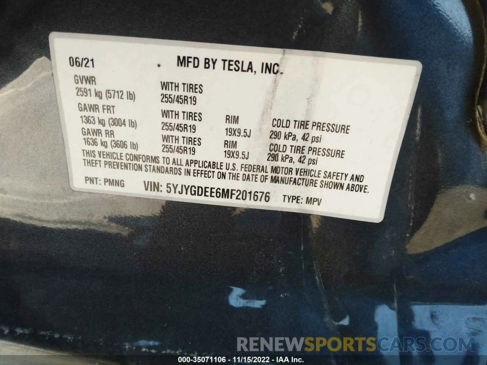 9 Фотография поврежденного автомобиля 5YJYGDEE6MF201676 TESLA MODEL Y 2021