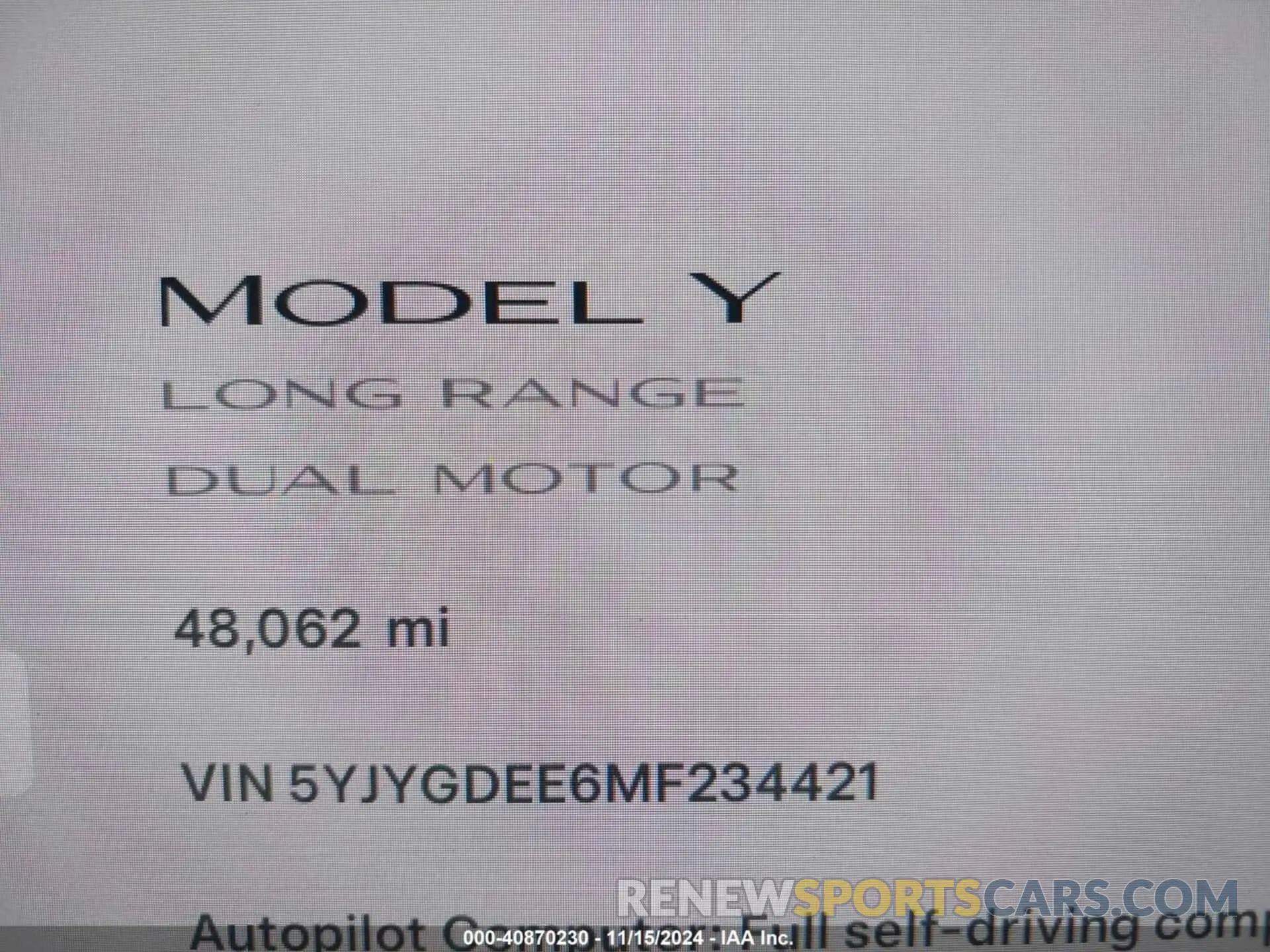 15 Photograph of a damaged car 5YJYGDEE6MF234421 TESLA MODEL Y 2021