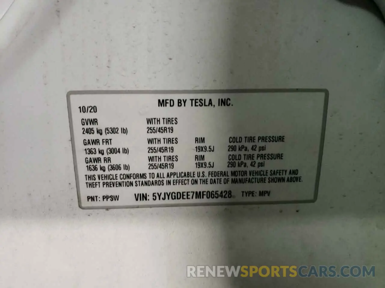 10 Photograph of a damaged car 5YJYGDEE7MF065428 TESLA MODEL Y 2021