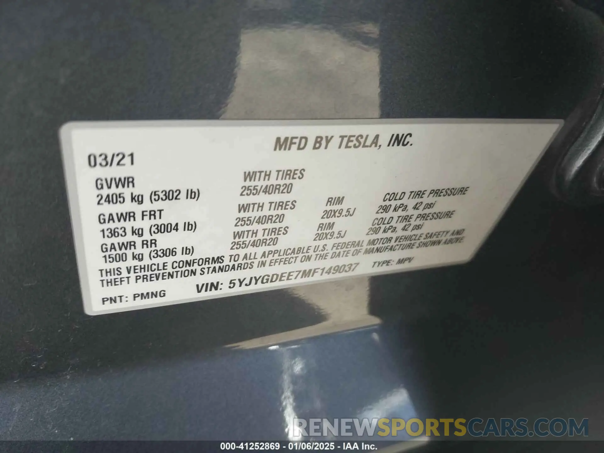 9 Фотография поврежденного автомобиля 5YJYGDEE7MF149037 TESLA MODEL Y 2021