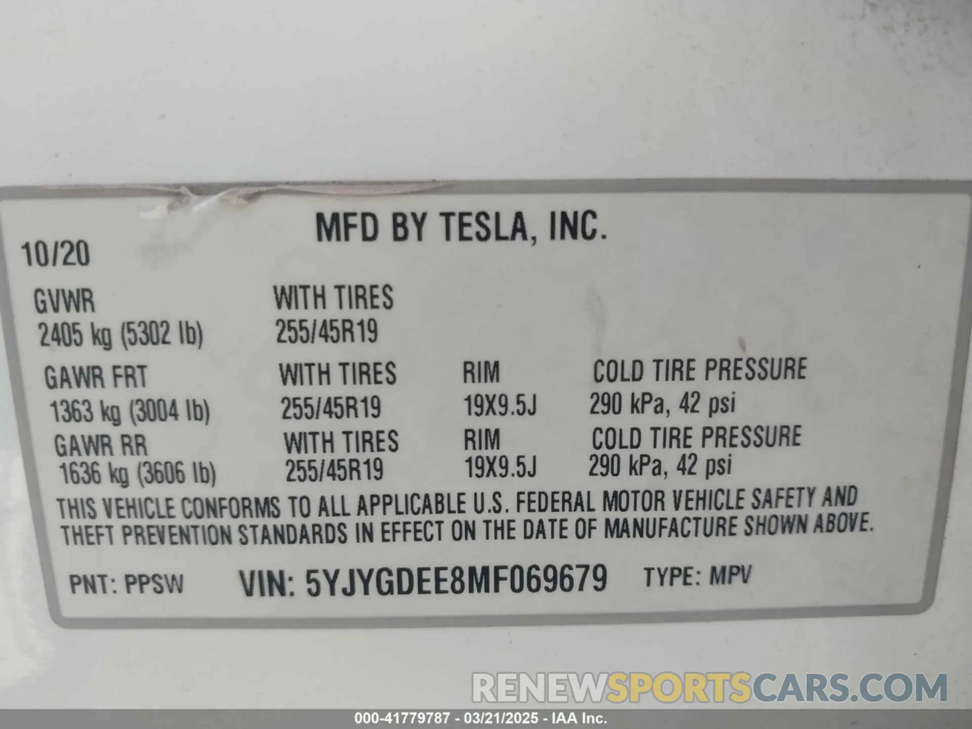 8 Фотография поврежденного автомобиля 5YJYGDEE8MF069679 TESLA MODEL Y 2021