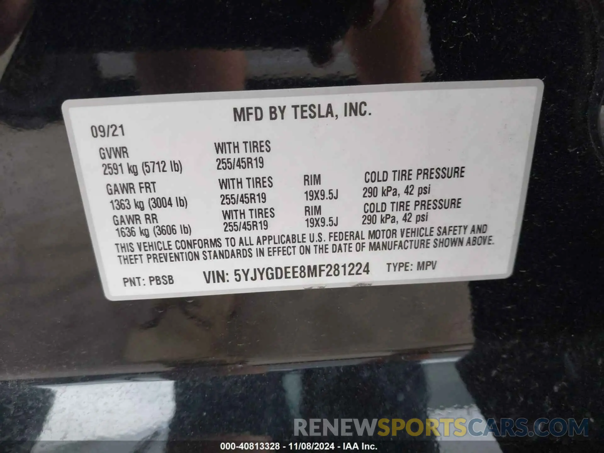 9 Photograph of a damaged car 5YJYGDEE8MF281224 TESLA MODEL Y 2021