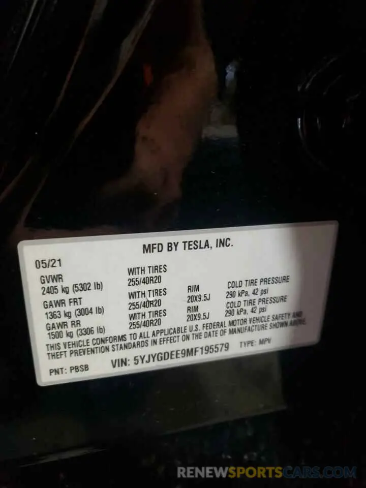 12 Фотография поврежденного автомобиля 5YJYGDEE9MF195579 TESLA MODEL Y 2021