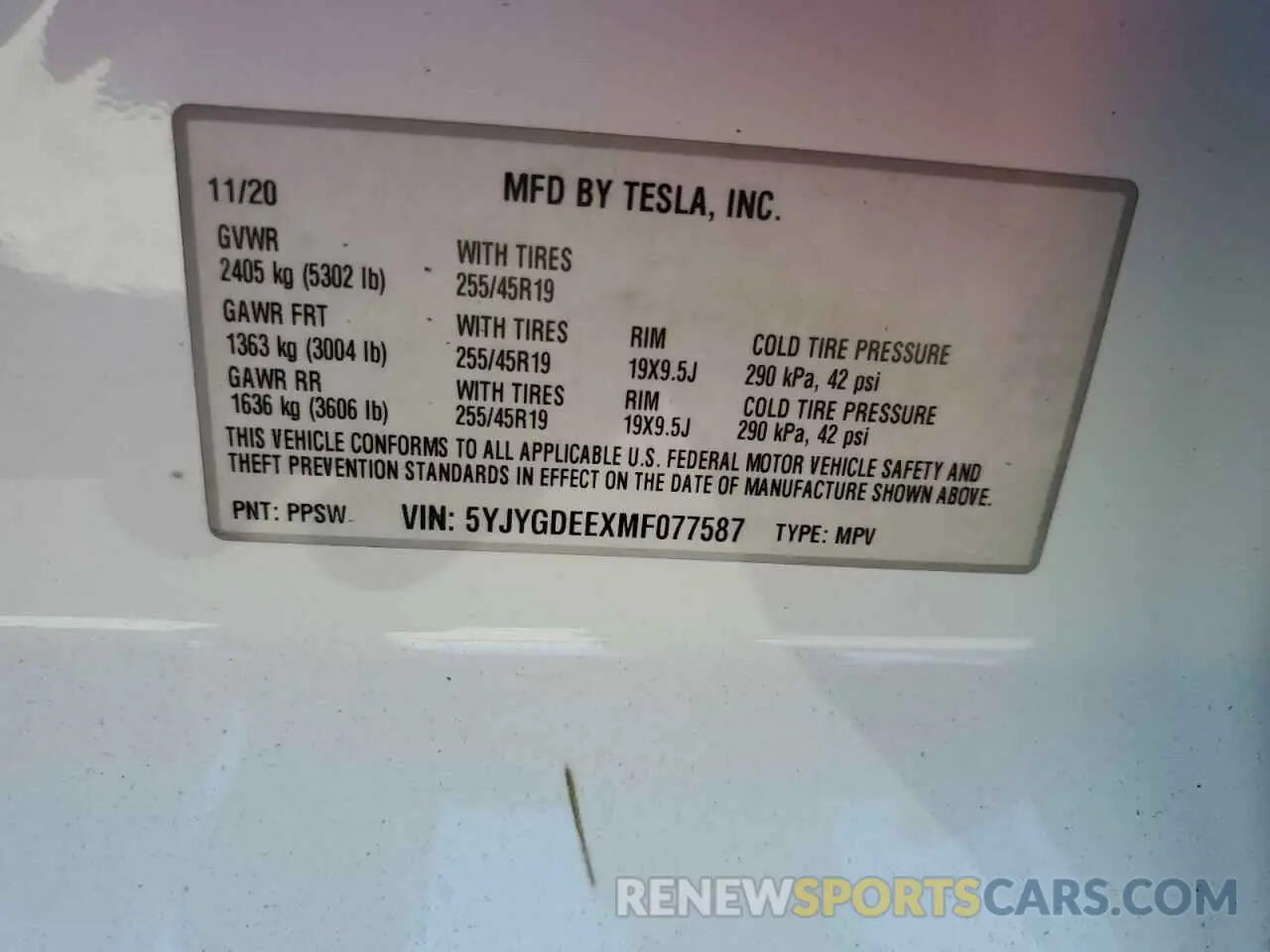 13 Фотография поврежденного автомобиля 5YJYGDEEXMF077587 TESLA MODEL Y 2021