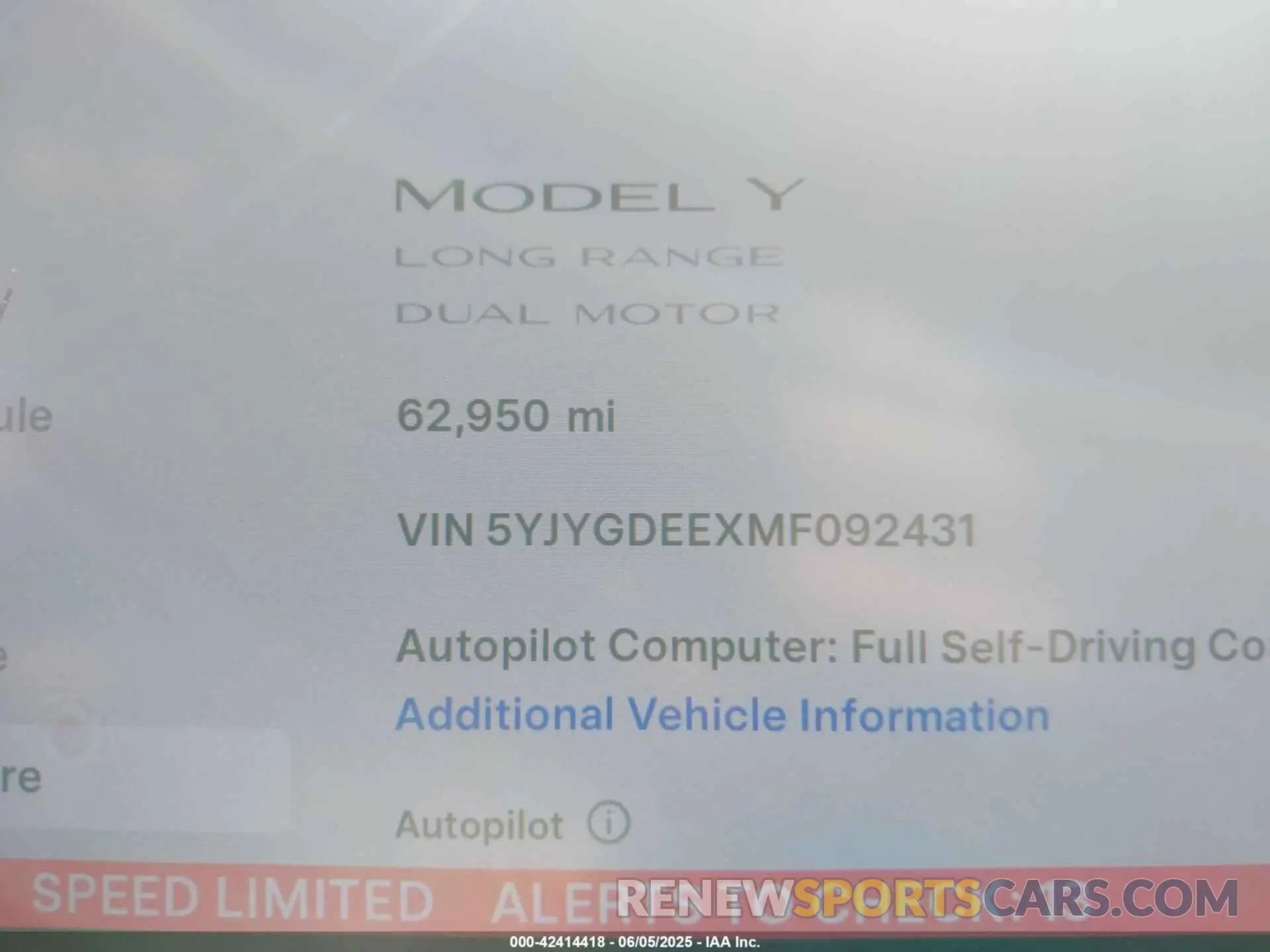 15 Photograph of a damaged car 5YJYGDEEXMF092431 TESLA MODEL Y 2021