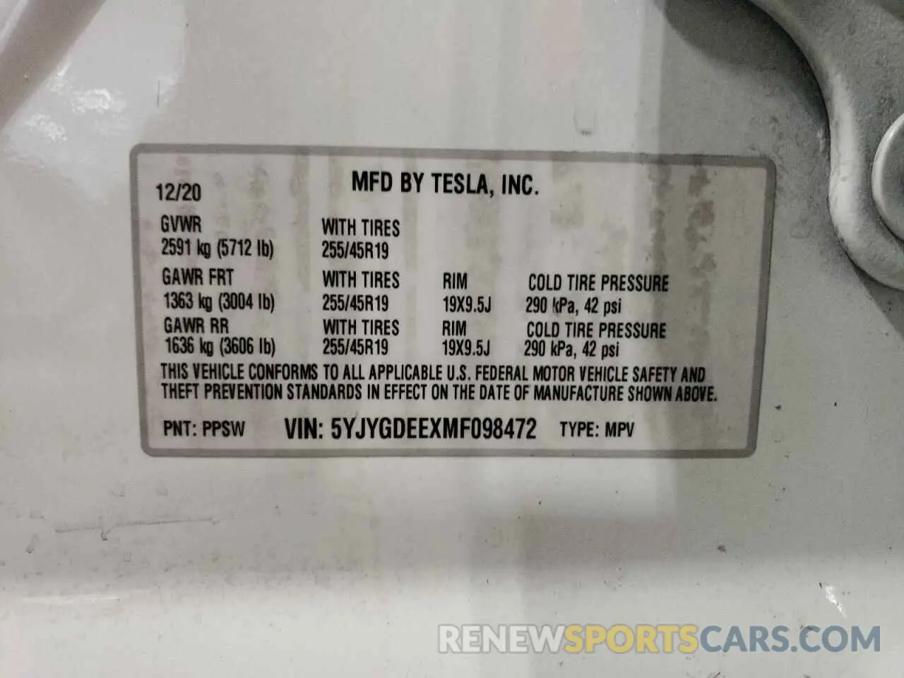 12 Photograph of a damaged car 5YJYGDEEXMF098472 TESLA MODEL Y 2021