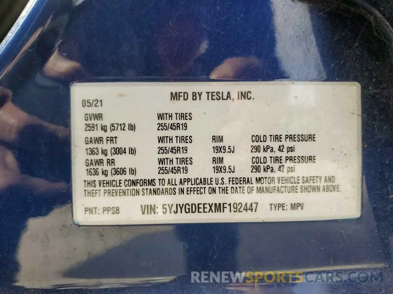 13 Фотография поврежденного автомобиля 5YJYGDEEXMF192447 TESLA MODEL Y 2021