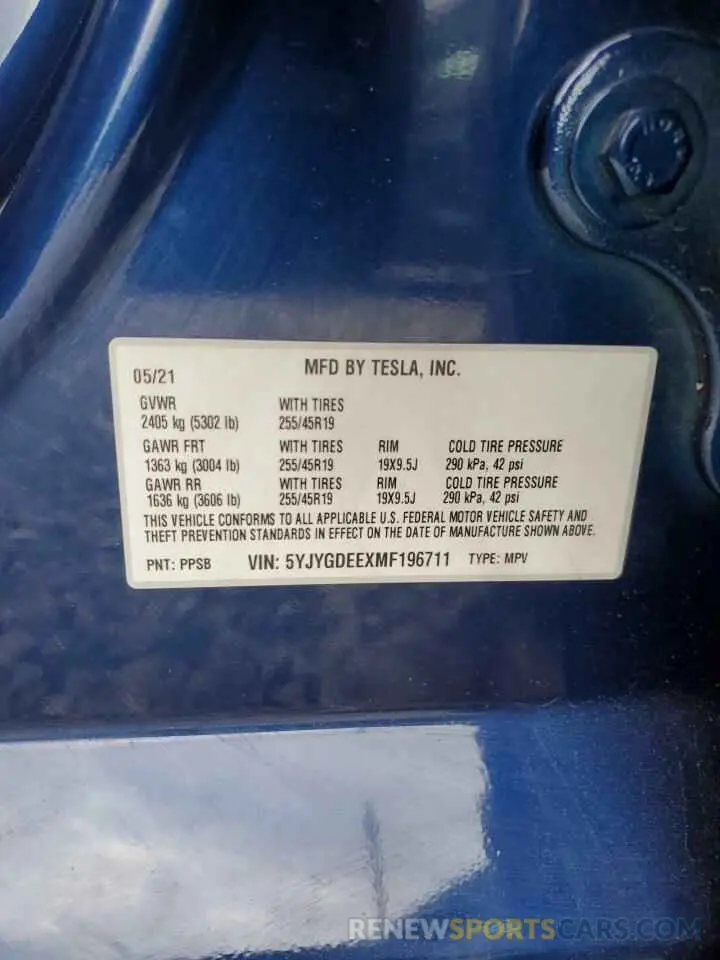 14 Photograph of a damaged car 5YJYGDEEXMF196711 TESLA MODEL Y 2021