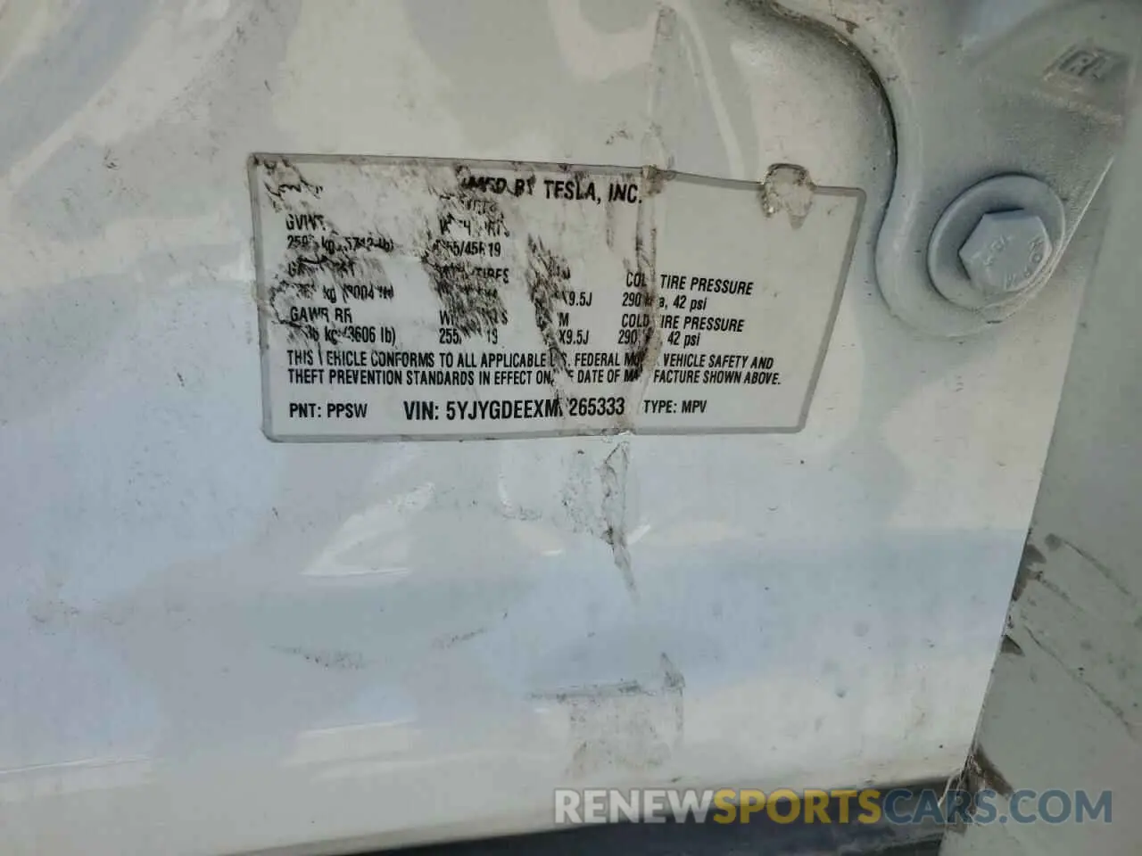 12 Фотография поврежденного автомобиля 5YJYGDEEXMF265333 TESLA MODEL Y 2021