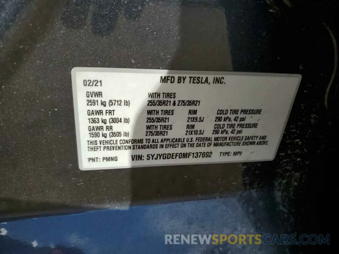 12 Фотография поврежденного автомобиля 5YJYGDEF0MF137692 TESLA MODEL Y 2021