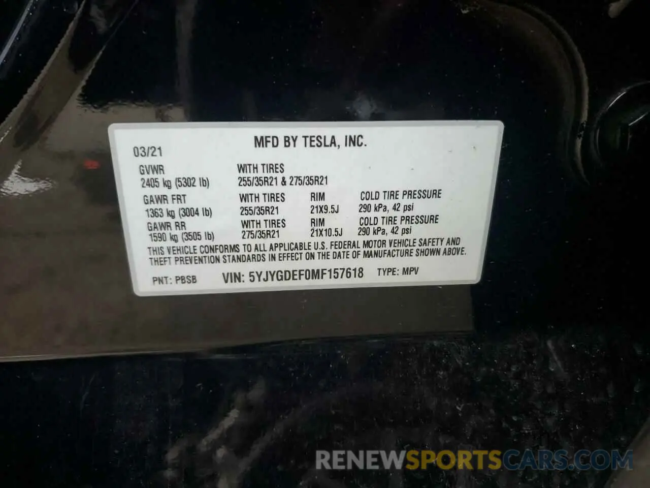 14 Photograph of a damaged car 5YJYGDEF0MF157618 TESLA MODEL Y 2021