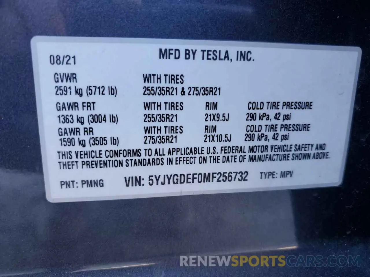 13 Фотография поврежденного автомобиля 5YJYGDEF0MF256732 TESLA MODEL Y 2021