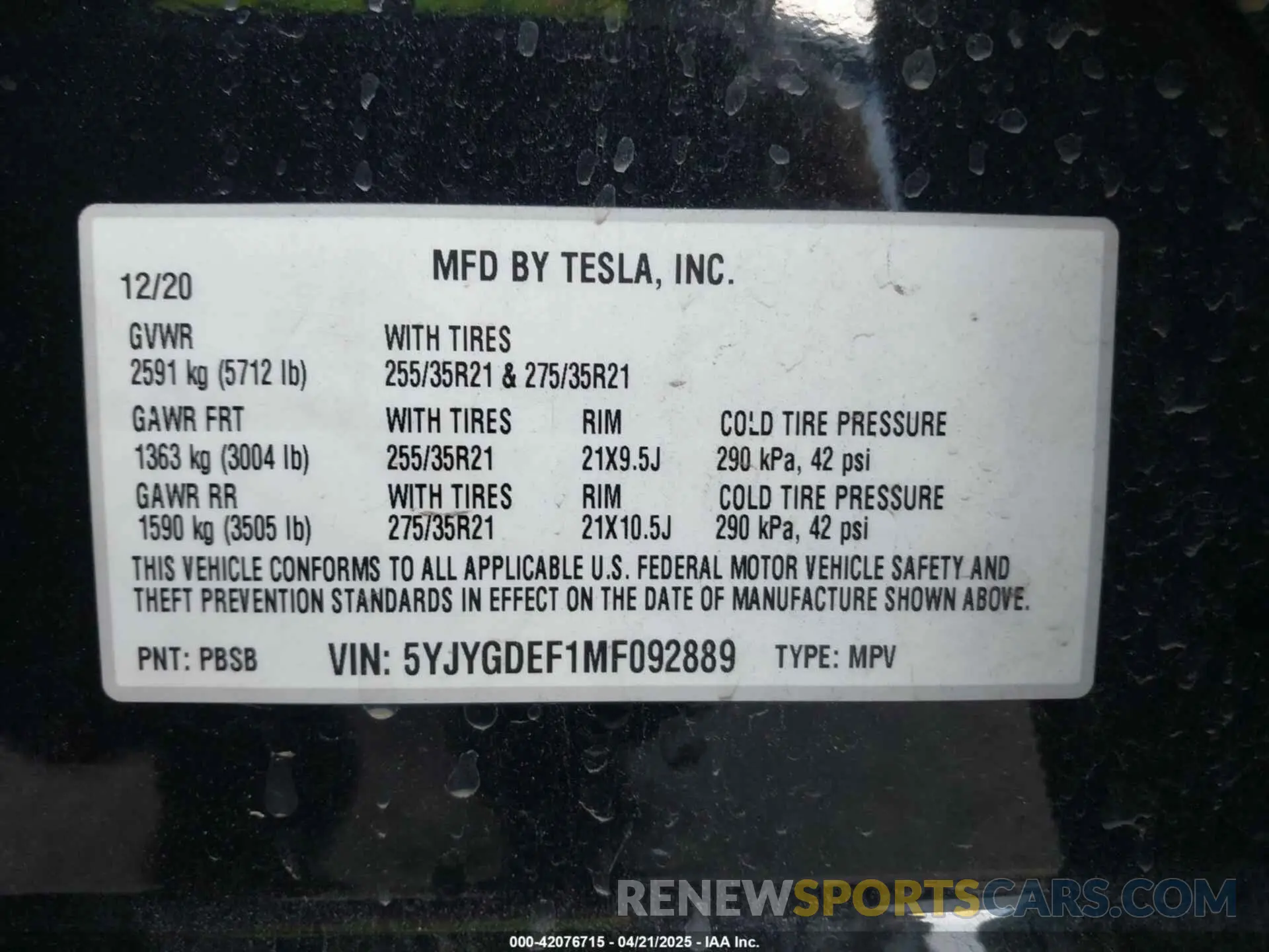 9 Photograph of a damaged car 5YJYGDEF1MF092889 TESLA MODEL Y 2021